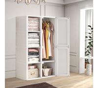 BHFFTHK Armadio Portatile Modulare in Plastica, Armadio a 8 Cubi con 6 Porte, Armadio da Camera da Letto Bianco per Abiti, Scarpe, Giocattoli