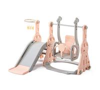 BHFFTHK Scivolo e Altalena 4 in 1 per Bambini, Parco Giochi con Arrampicata E Canestro da Basket, Scivolo da Esterno E Interno per Bambini, Set da Gioc perbambini