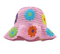 BHFYOB Elegante cappello colorato intrecciato a mano cappello traspirante all'uncinetto cappello vacanza fiore tessuto a mano cappello pescatore