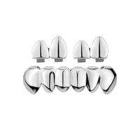 BHFYOB Grillz per denti unisex brillanti, stile hiphop, lucidi, set in lega, superiore e inferiore, alla moda con charm copridenti