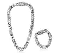 BHGT 2 Pz Collana Cubana Braccialetto Grosso Lega Catena Grande con Strass per Uomo Ragazzo Donna Hip Hop Rock and Roll Rapper Musica Elettronica Streetwear Oro Argento Oro Rosa