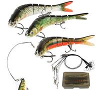 BHGT 3 Pz Esche Artificiali Spinning Mare Finta Esca Dura a più Sezioni con Ami 9 Pz Lenze in Acciaio Pesca Filo Leader con Girella Moschettone Connettore per Barracuda Pesce Persico Spigola