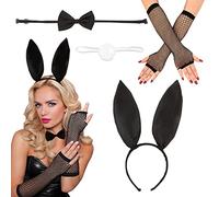 BHGT Set Cerchietti per Capelli Orecchie Coniglio Fascia Papillon Guanti a Rete Coda Coniglietto per Travestimento Costume Pasqua Carnevale Halloween Festa Donna Ragazza