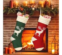 BHGWR Calze Befana Vuote Grandi Set di 2, Calze di Natale da Appendere Personalizzate Calza della Befana Vuota Personalizzata, Calze Natalizie da Appendere al Camino Decorazioni Natalizie Rosso Verde