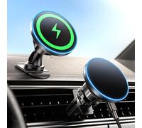 BHHB Caricatore per auto Magsafe [2024 nuovo] 15 W 2 in 1 magnetico caricabatterie da auto wireless, adatto per caricatore da auto Magsafe, supporto per telefono per prese d'aria e cruscotto per