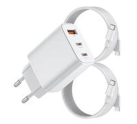 BHHB Caricatore USB C da 30 W, adattatore alimentatore di rete a 3 porte con USBC USB A, caricatore rapido con due cavi USB-C da 2 m, compatibile con iPhone 17,16, 15, 14, 13, 12, 11 Plus Pro Max SE