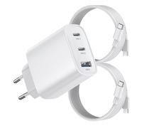 BHHB Caricatore USB C da 40 W, adattatore di rete a 3 porte con USBC USB A, caricatore rapido con due cavi USB-C da 2 m, compatibile con iPhone 17,16, 15, 14, 13, 12, 11 Plus Pro Max SE, Samsung