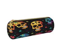 BHHJKK Astuccio colorato con teschio e stelle, con cerniera, per cancelleria, cosmetici, per ufficio, scuola, università, lavoro, Come nella foto, Taglia unica, Astucci per matite