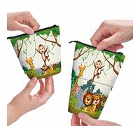 BHHJKK Astuccio con animali della giungla, scimmietta felice, tigre, giraffa, leone, elefante, astuccio portamatite colorato, Come nella foto, Taglia unica, Astucci per matite