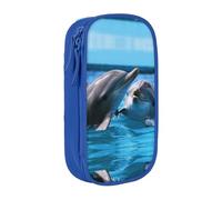 BHHJKK Astuccio con due delfini nell'acqua, a doppio strato, ad alta capacità, organizer per ufficio, Blu, Taglia unica, Astucci per matite