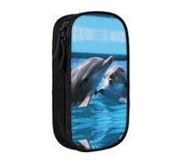 BHHJKK Astuccio con due delfini nell'acqua, a doppio strato, ad alta capacità, organizer per ufficio, Nero , Taglia unica, Astucci per matite