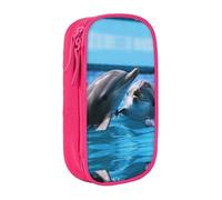 BHHJKK Astuccio con due delfini nell'acqua, a doppio strato, ad alta capacità, organizer per ufficio, rosa, Taglia unica, Astucci per matite