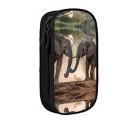 BHHJKK Astuccio con due elefanti che giocano stampato a doppio strato astuccio ad alta capacità astuccio organizer per ufficio, Nero , Taglia unica, Astucci per matite