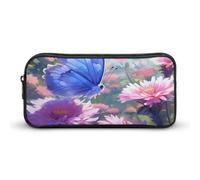 BHHJKK Astuccio grande con fiori di campo e farfalle, astuccio per matite con cerniera, organizer per penne e trucchi, per donne e uomini, Come nella foto, Taglia unica, Astucci per matite