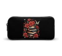 BHHJKK Astuccio grande con stampa divertente a forma di libro con rose, astuccio portapenne con cerniera, organizer per penne e trucchi, per donne e uomini, Come nella foto, Taglia unica, Astucci per