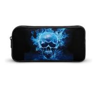 BHHJKK Astuccio grande con teschio blu e fiamma, astuccio per matite e penne, organizer per penne e trucchi, per donne e uomini, Come nella foto, Taglia unica, Astucci per matite