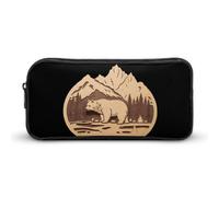 BHHJKK Astuccio grande per matite con orso e bosco di montagna, astuccio per penne con cerniera, organizer per penne e trucchi, per donne e uomini, Come nella foto, Taglia unica, Astucci per matite