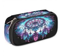 BHHJKK Astuccio in pelle con acchiappasogni e piume, portapenne di grande capacità, organizer per cancelleria, per ragazzi e ragazze, con simbolo etnico, per scuola, università, ufficio, Come nella