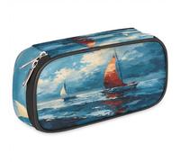 BHHJKK Astuccio in pelle con nuvole a vela, grande capacità, organizer per cancelleria, con cerniera, per ragazzi e ragazze, con paesaggio marino, per bambini, scuola, università, ufficio, Come nella