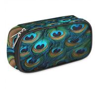 BHHJKK Astuccio in pelle con piume, portapenne di grande capacità, organizer per cancelleria, con cerniera, per ragazzi e ragazze, con pavone, per bambini, scuola, università, ufficio, Come nella