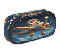 BHHJKK Astuccio per matite con aereo dei cartoni animati, per ragazze, ragazzi, adolescenti, con cerniera, in pelle PU, organizer per matite scolastiche, organizer per matite e pennarelli, Come nella