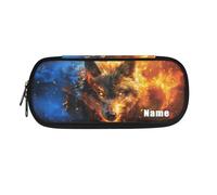 BHHJKK Astuccio per matite con lupo per ragazzi, astuccio con cerniera, organizer da scrivania, astuccio da viaggio, astuccio per cancelleria, organizer per ragazzi e uomini, Aggiungi il tuo nome su