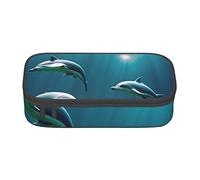 BHHJKK Astuccio per matite con motivo a testa di aquila, con cerniera, organizer vuoto, bella grande capacità, portatile, per ufficio, Delfino sotto il mare, Taglia unica, Astucci per matite