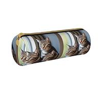 BHHJKK Astuccio per matite con teschio e fiori, in pelle PU, rotondo, di piccola capacità, con cerniera, Il gatto fuori dalla finestra, Taglia unica, Astucci per matite