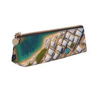 BHHJKK Astuccio per penne a forma di foglia, astuccio a triangolo in pelle sintetica in poliuretano, con cerniera, Modelli stampati di architettura greca, Taglia unica, Astucci per matite