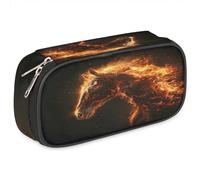 BHHJKK Astuccio per ragazze e ragazzi con cavalli di fuoco, astuccio per bambini e adolescenti, con cerniera, in pelle PU, organizer per matite scolastiche, Come nella foto, Taglia unica, Astucci per