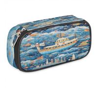 BHHJKK Astuccio per ragazze e ragazzi con nave dei cartoni animati, astuccio per bambini e adolescenti, con cerniera, in pelle PU, organizer per matite scolastiche, Come nella foto, Taglia unica,