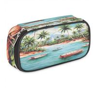 BHHJKK Astuccio per ragazze e ragazzi con nave tropicale da spiaggia astuccio per bambini e adolescenti con cerniera in pelle PU organizer per matite scolastica astuccio pennarello organizer, Come