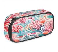 BHHJKK Astuccio per ragazze e ragazzi con pianta di corallo astuccio per matite per bambini e adolescenti con cerniera in pelle PU organizer per matite scolastiche astuccio organizer, Come nella foto,