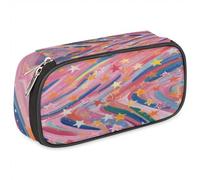 BHHJKK Astuccio per ragazze e ragazzi, con texture a stelle acquerellabili, per bambini e adolescenti, con cerniera, in pelle PU, organizer per matite scolastiche, Come nella foto, Taglia unica,