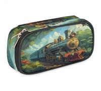 BHHJKK Astuccio per ragazze e ragazzi, con treno a vapore, astuccio per matite per bambini e adolescenti, con cerniera, in pelle PU, organizer per matite scolastiche, Come nella foto, Taglia unica,