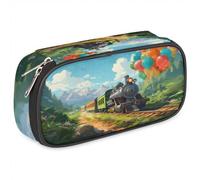 BHHJKK Astuccio per ragazze e ragazzi, con treno e palloncino, astuccio per matite per bambini e adolescenti, con cerniera, in pelle PU, organizer per matite scolastiche, Come nella foto, Taglia