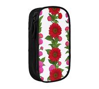 BHHJKK Astuccio portamatite con cerniera e fiore rosso e luna, organizer vuoto con 3 scomparti, portatile, multifunzione, bella grande capacità, per ufficio, Motivo con stampa rosa, Taglia unica,