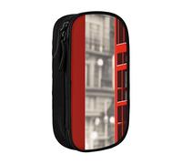 BHHJKK Astuccio portamatite con cerniera e fiore rosso e luna, organizer vuoto con 3 scomparti, portatile, multifunzione, bella grande capacità, per ufficio, Motivo stampato cabina telefonica rossa,