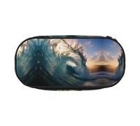 BHHJKK Bellissimo astuccio in nylon con stampa a onde oceaniche con cerniera per pennelli da trucco per ufficio uomini donne adulti, Come nella foto, Taglia unica, Astucci per matite