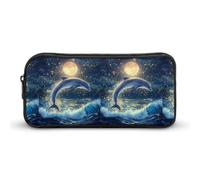 BHHJKK Delfini sotto la luna astuccio per matite divertente astuccio ad alta capacità organizer portatile per penne, Come nella foto, Taglia unica, Astucci per matite