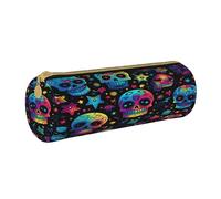 BHHJKK Divertente astuccio con teschio colorato con teschio e stelle, con cerniera, per cancelleria, cosmetici, per ufficio, scuola, università, lavoro, Come nella foto, Taglia unica, Astucci per