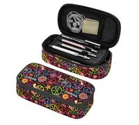 BHHJKK Fantastico astuccio con teschio messicano floreale, grande capacità, astuccio per cancelleria con cerniera, articoli per la scuola astuccio per ragazze ragazzi ufficio, Hippie segno della pace