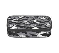 BHHJKK Grande capienza scomparto Halloween pipistrelli stampa grigio matita caso borsa di immagazzinaggio per forniture per ufficio, Come nella foto, Taglia unica, Astucci per matite