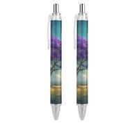 BHHJKK Life Tree Wilderness Moonlight Penna a sfera retrattile nera a punta fine da 0,5 mm, ad asciugatura rapida, scrittura liscia, 4 pezzi