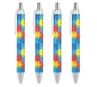 BHHJKK Penne a sfera con stampa di puzzle e mani con simbolo dell'autismo, per donne e uomini, penna a sfera retrattile da 0,5 mm, 4 pezzi