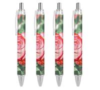 BHHJKK Penne a sfera nere, penna a sfera a inchiostro gel, scrittura liscia, retrattile, punta fine da 0,5 mm, per scuola e ufficio, motivo floreale con rose rosse, 2 pezzi