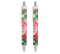 BHHJKK Penne a sfera nere, penna a sfera a inchiostro gel, scrittura liscia, retrattile, punta fine da 0,5 mm, per scuola e ufficio, motivo floreale con rose rosse, 2 pezzi