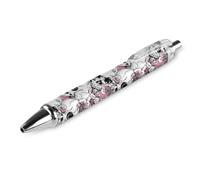 BHHJKK Penne a sfera retrattili a punta fine da 0,5 mm, con teschio e fiori, con stampa di ciliegie rosa, per donne e uomini, 1 pezzo