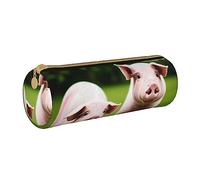 BHHJKK Pink Pig - Astuccio rotondo in pelle PU, piccola capacità, con cerniera, Come nella foto, Taglia unica, Astucci per matite