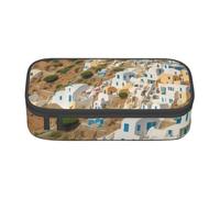 BHHJKK Scatola per matite a forma di foglia con cerniera, organizer vuoto, bella scatola portatile di grande capacità per ufficio, Motivo stampato architettura greca, Taglia unica, Astucci per matite